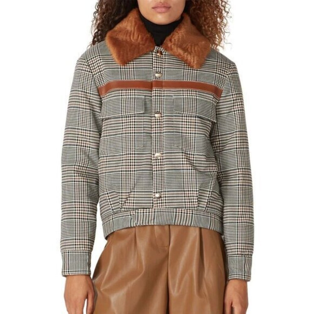 STAUD Plaid Jacket with Brown Accents